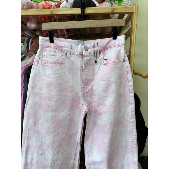 Zara Pink Tie dye Denim Pants Size 6 Bloggers Favorite High Waisted - Picture 5 of 8